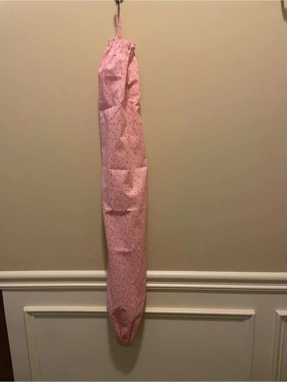 Large Pink Hanging Grocery Bag Storage with Flower Print